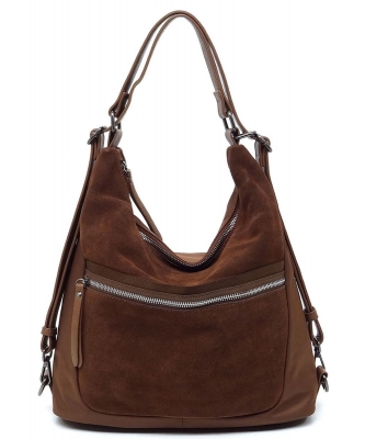 Real Suede Microfiber Convertible Shoulder Bag Backpack CJF118 COFFEE